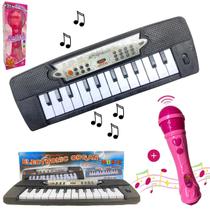 Kit Instrumentos Musical Infantil Teclado Microfone Infantil F114
