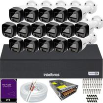 Kit Intelbras 16 Câmeras Segurança VHD 3220b Microfone áudio Full Color 1080p Dvr 3116c 2TB Purple