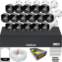 Kit Intelbras 16 Câmeras Segurança VHD 3220b Microfone áudio Full Color 1080p Dvr 3116c 3TB