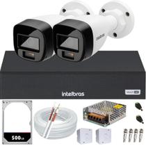 Kit Intelbras 2 Câmeras 3220b Full Color Audio Dvr 4ch 1104c hd 500Gb colorido 24hrs