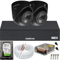 Kit Intelbras 2 câmeras 3220D mini black áudio mic Full Hd Dvr Mhdx 3104c
