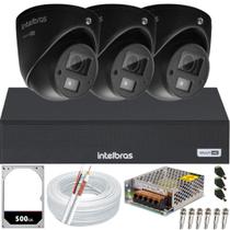 Kit Intelbras 3 câmeras 3220d mini black áudio Dvr 4ch 3104c Full hd 500gb
