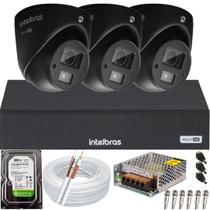 Kit Intelbras 3 câmeras 3220D mini black áudio mic Full Hd Dvr 04 canais