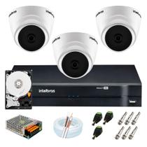 Kit intelbras 3 câmeras dome hd 720p vhc-1120d + dvr full hd + acessórios