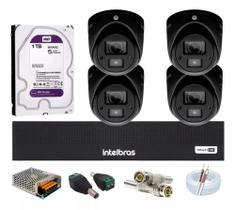Kit Intelbras 4 Cameras de Segurança Mini 3220d C/áudio Dvr 8 Canais 3008c Hd 1tb