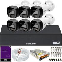Kit Intelbras 6 Câmeras Segurança VHD 3220b áudio Full Color 1080p Dvr 3108c 2TB Purple