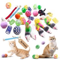 Kit Interativo de Brinquedos para Gatos YULOYI com 34 Peças, com Molas e Ratinhos Kit Interativo de Brinquedos para Gatos YULOYI com 34 Peças, com Molas e Ratinhos