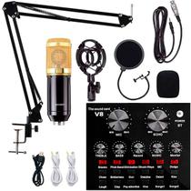 Kit Interface Mesa V8 + Microfone Bm800 C/Braço Articulado Podcast Streamer