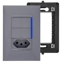Kit Interruptor Duplo Paralelo com Tomada 20A Placa e Suporte Cinza Legrand PIAL Plus+