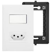 Kit Interruptor Paralelo Blue LED e Tomada 10A Com Placa e Suporte 4x2 Branco Pial Plus+ - Legrand