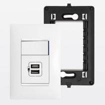Kit Interruptor Simples com Led + Carregador Duplo USB-C+A Branco Com Placa e Suporte