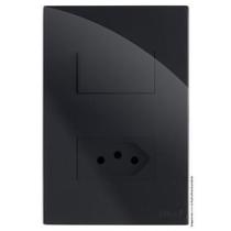 Kit Interruptor Simples + Tomada 10A 4X2 Brg11243-7Bk - Blux Recta Black Gloss