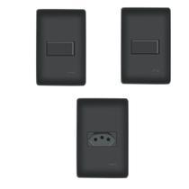 Kit Interruptor Simples + Tomada 10A Preto Com Placa Habitat - FAME
