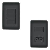 Kit Interruptor Triplo + Interruptor C Tomada 20a Black Fame
