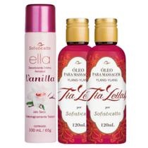 Kit Íntimo: 1 Desodorante Ella Vanilla + 2 Óleo de Massagem Beijável Tia Leilah