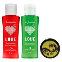 Kit Íntimo Love Hot Morango + Love Hot Menta + Pomada Dragão Original (vermelho)