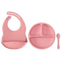 Kit Introdução Alimentar Bebê 3 Peças Silicone 6m com Prato AntiDeslizante Buba