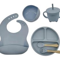 Kit Introdução Alimentar Bebê 6 Pçs Talher Silicone Cinza