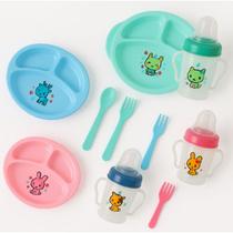 Kit Introdução Alimentar Bebê Garfo Colher Prato 3 Divisória Copo Mamadeira