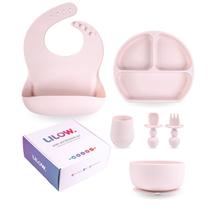 Kit Introdução Alimentar Bebê Silicone Ventosa Babador Rosa