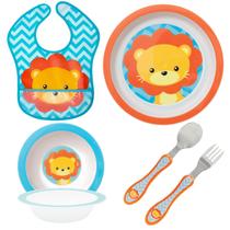 Kit Introdução Alimentar IA com Prato Bowl Babador e Talheres Animais Buba