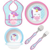 Kit Introdução Alimentar IA com Prato Bowl Babador e Talheres Animais Buba