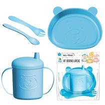 Kit Introdução Alimentar Infantil Prato Talher E Copo Para Crianças Cor Azul