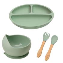 Kit Introdução Alimentar Pratinho Bowl e Talheres BPAFree para Microondas e Lava Louças Buba Silicone Verde