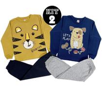Kit Inverno 2 Conjunto Moletons infantil feminino calça blusa 1/8 Anos Sem Capuz