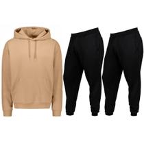 Kit Inverno Blusa De Frio Canguru Com Capuz e 2 Calça Jogger Moletom