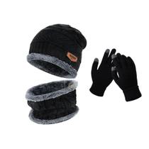 Kit Inverno Completo Luva Touch + Touca Forrada + Protetor de Pescoço Unissex Cor:Preto
