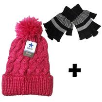 Kit Inverno Frio Escola Luva Aberta E Touca Pompom Blogueira
