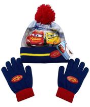 Kit Inverno Infantil Criança Carros Carro Vermelho Relâmpago Mcqueen E Carro Amarelo Cruz Ramirez Azul Disney Touca e Luvas