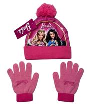 Kit Inverno Infantil Criança Estampa Personagem Boneca Menina Barbie Princesa Rosa Touca e Luvas