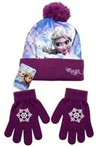 Kit Inverno Infantil Criança Frozen Estampa Personagem Boneca Menina Princesa Elsa Roxo Disney Touca e Luvas