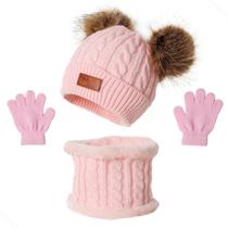 Kit inverno infantil gorro cachecol luva bebê touca de lã