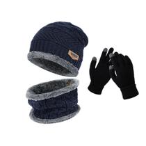 Kit Inverno OEM Geométrico 100% Lã Antialérgica Azul Adulto Unissex com Luvas Touca e Protetor Kit Inverno OEM Geométrico 100% Lã Antialérgica Azul Adulto Unissex com Luvas Touca e Protetor