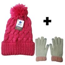 Kit Inverno Quentinho Feminino Para Viagem Com Touca Pompom Lã E Luva Touch Screen Para Celular