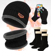 Kit Inverno Touca Gorro Com Cachecol Luva E Meia Térmica Quentinha