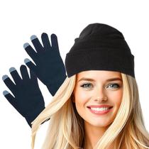 Kit Inverno: Touca Gorro de Lã + 1 Par Luvas Touch Modelo Unissex Adulto