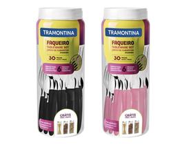 Kit Ipanema Preto/Rosa Tramontina Lâminas Aço Inox 60 Pçs