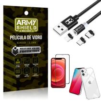 Kit iPhone 12 6.1 Cabo Magnético 2 Metros + Capinha + Película 3D - Armyshield