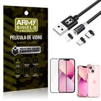 Kit iPhone 13 Mini 5.4 Cabo Magnético 2 Metros + Capinha + Película 3D - Armyshield