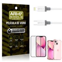 Kit iPhone 13 Mini 5.4 Cabo Tipo C Lightning HS130 + Capinha + Película 3D - Armyshield