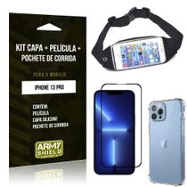 Kit iPhone 13 Pro 6.1 Pochete + Capinha Anti Impacto + Película de Vidro 3D - Armyshield