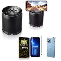 Kit iPhone 13 Pro 6.1 Som Bluetooth Potente Q3 + Capinha + Película 3D - Armyshield