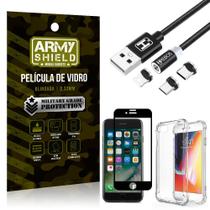 Kit iPhone 7 Cabo Magnético 2 Metros + Capinha + Película 3D - Armyshield