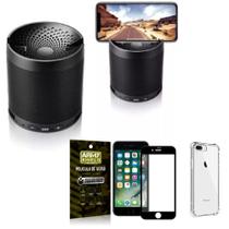 Kit iPhone 8 Plus Som Bluetooth Potente Q3 + Capinha + Película 3D - Armyshield