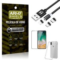 Kit iPhone X Cabo Magnético 2 Metros + Capinha + Película 3D - Armyshield