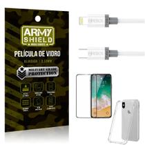 Kit iPhone X Cabo Tipo C Lightning HS130 + Capinha + Película 3D - Armyshield